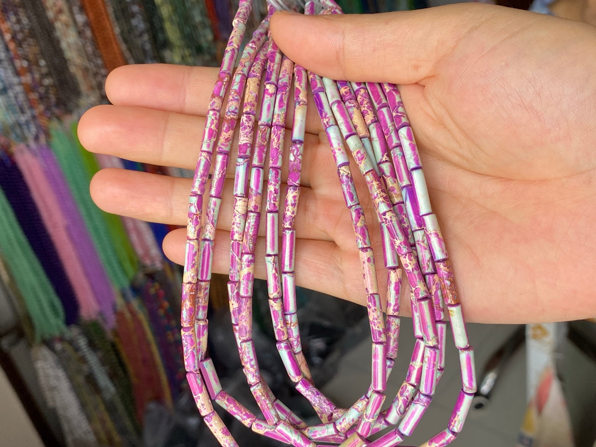 15" 4x13mm purple green emperor jasper round tube beads