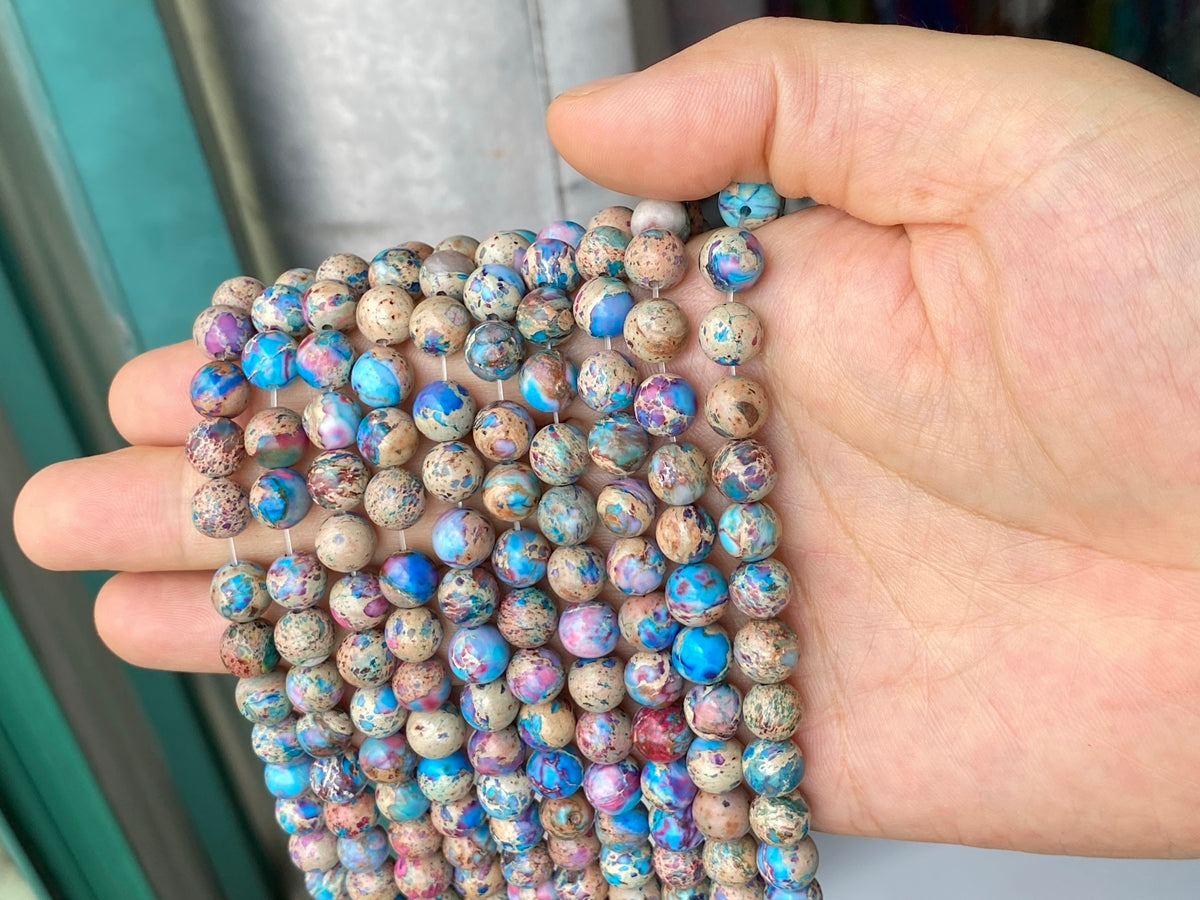 15.5" 8mm purple blue emperor jasper round beads, Terra Jasper