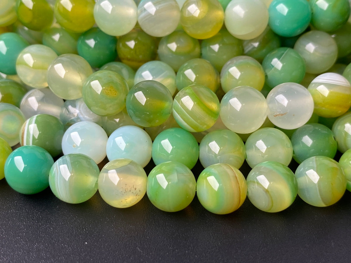 15" 8mm Mix Green stripe agate round semi precious stone beads