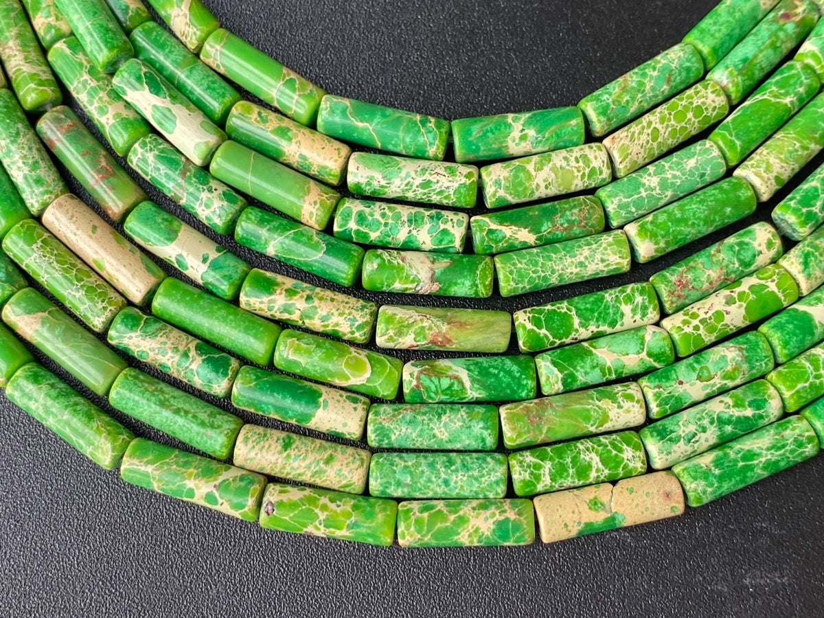15.5" 4x13mm Yellowish green emperor jasper round tube beads