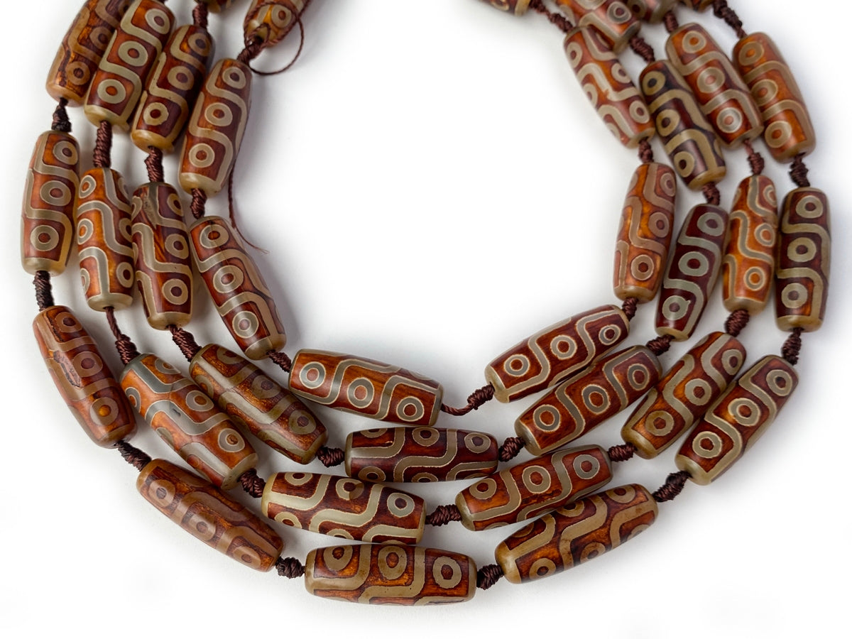 14" 10x30mm Antique brown Tibetan DZI agate barrel/rice beads 9 eye