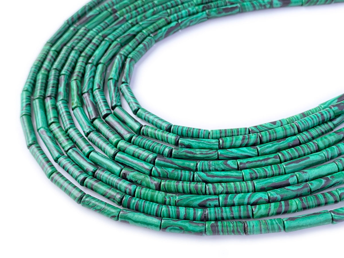 15.5" 4x13mm synthetic malachite stone green round tube beads