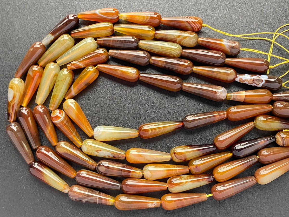 15.5" 10x30mm Yellow brown agate teardrop beads, DIY jewelry beads