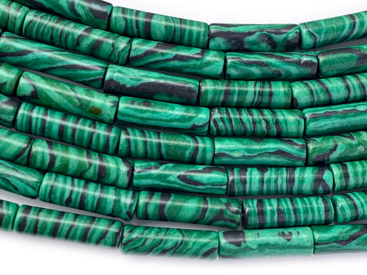 15.5" 4x13mm synthetic malachite stone green round tube beads