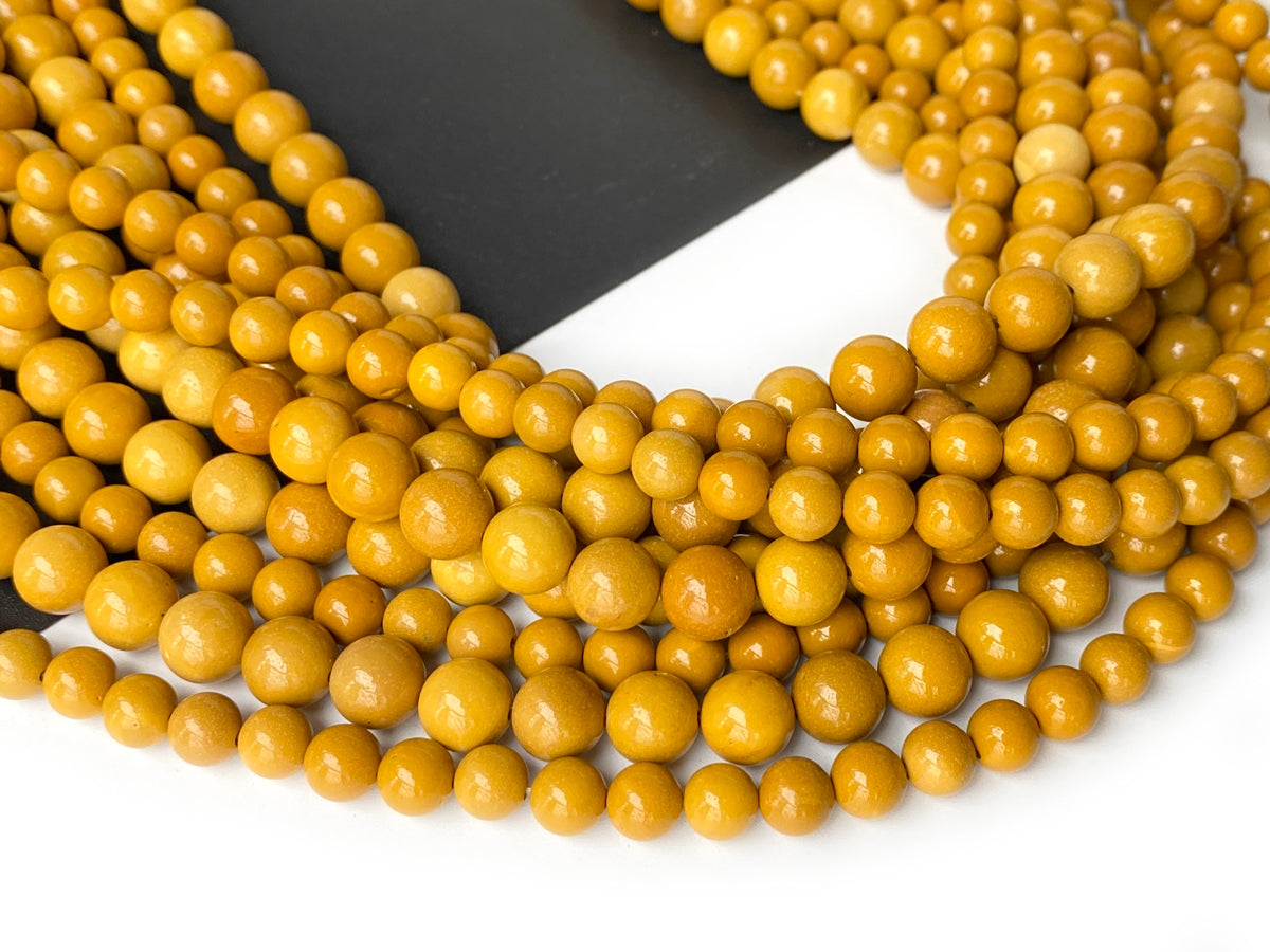 15.5“ 6mm/8mm natural yellow mookaite/moukite stone round beads