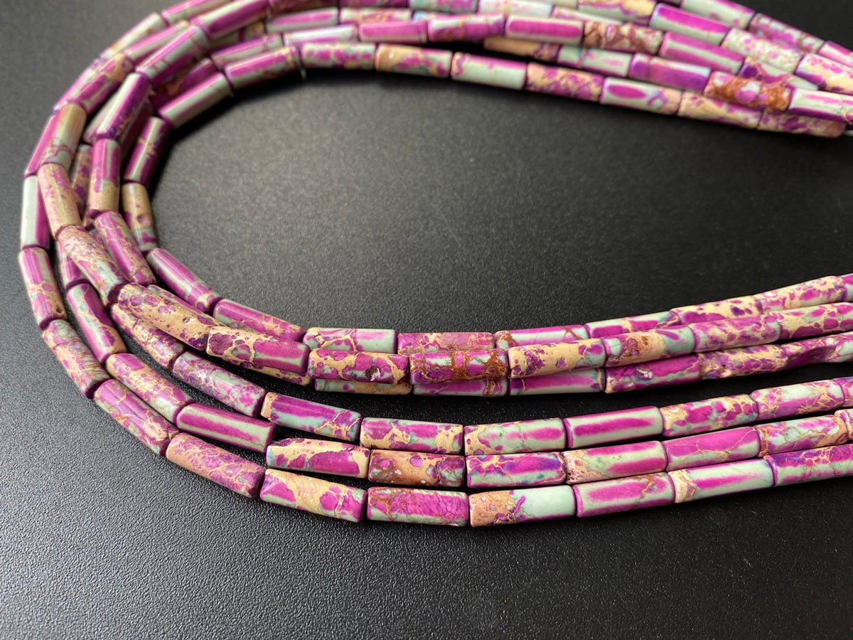 15" 4x13mm purple green emperor jasper round tube beads