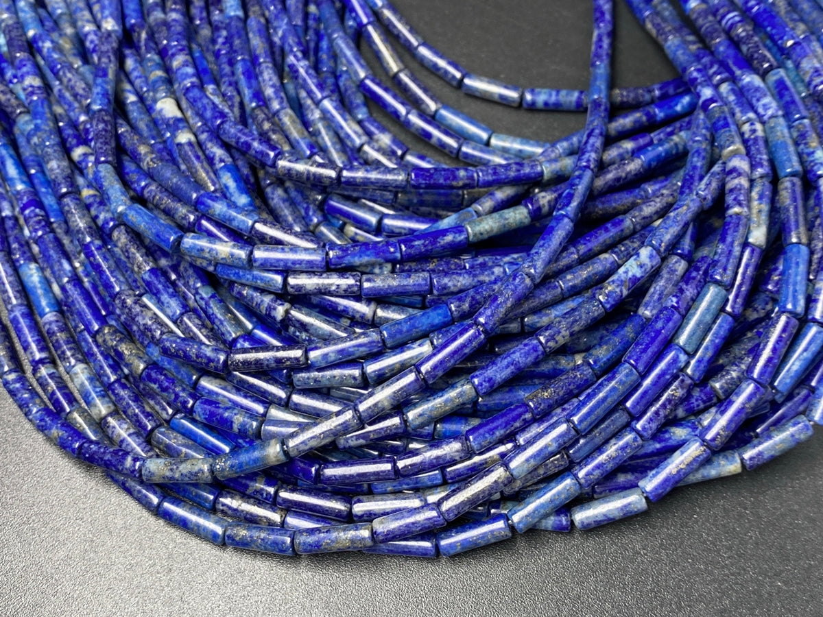 15.5" 4x13mm Natural lapis lazuli stone round tube beads A+