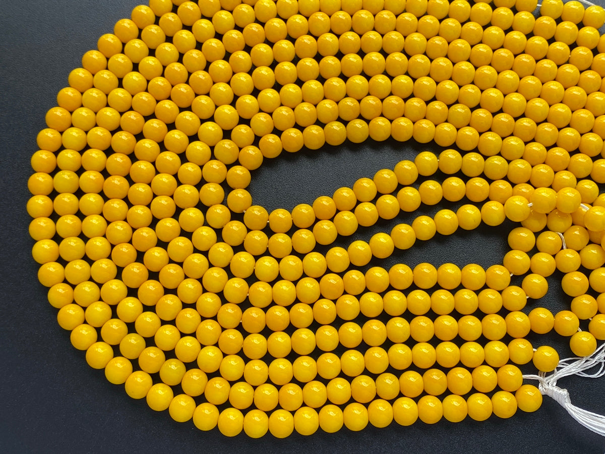 15.5" Glass druk round beads Yellow 6mm/8mm/10mm/12mm