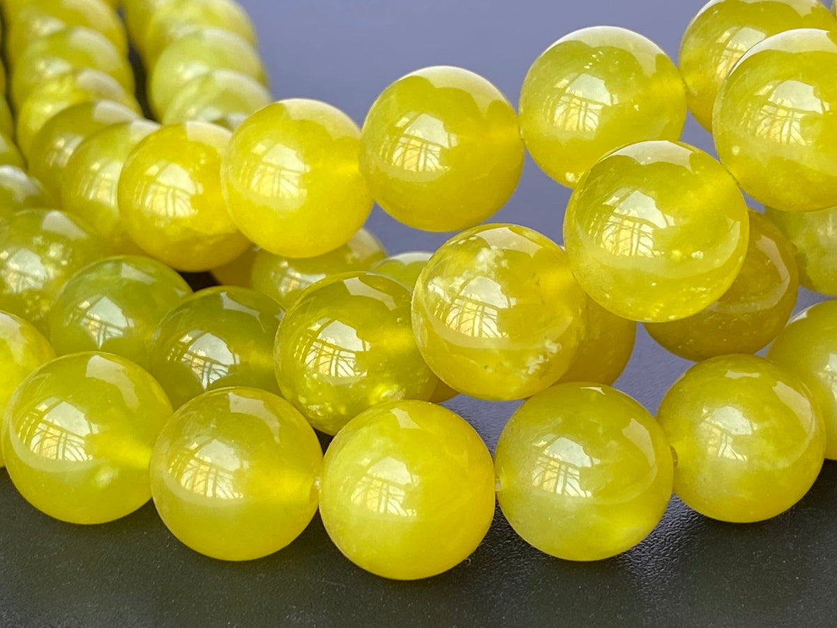 15.5" 12mm natural Yellowish green nephrite jade Round beads