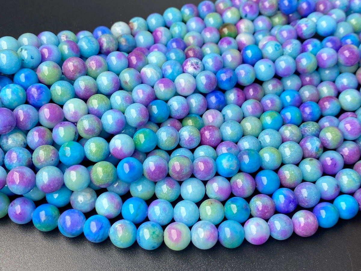 15.25" 8mm Dyed Rainbow color Mashan jade round beads, multi color gemstone