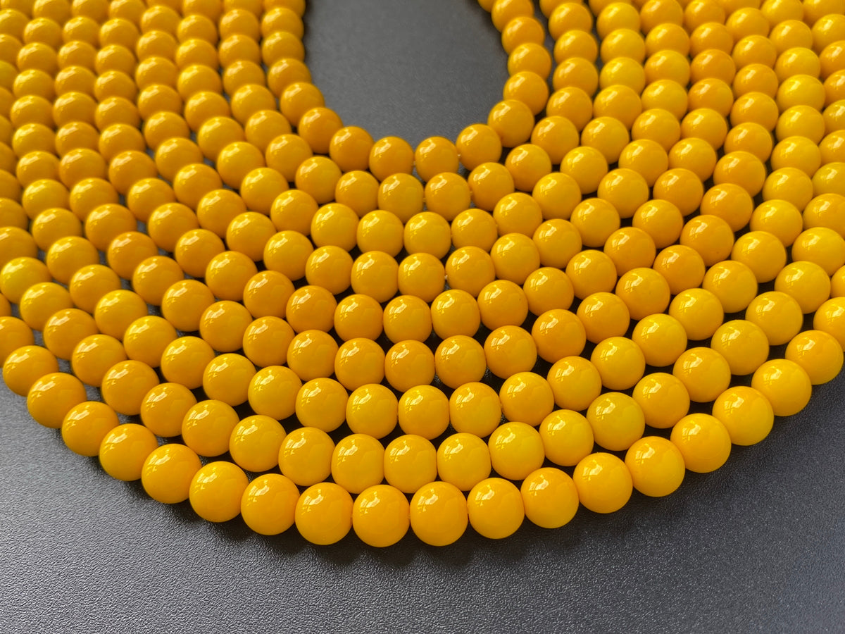 15.5" Glass druk round beads Yellow 6mm/8mm/10mm/12mm