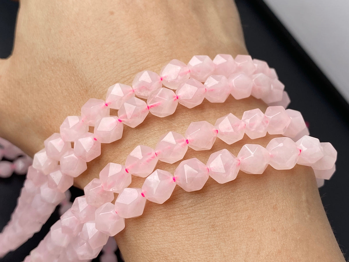 15.5" Rose quartz 8mm/10mm round faceted beads, pink gemstone