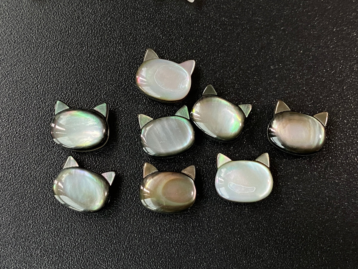 5PCS 9x10mm Natural black MOP little cat beads, mother of pearl cat
