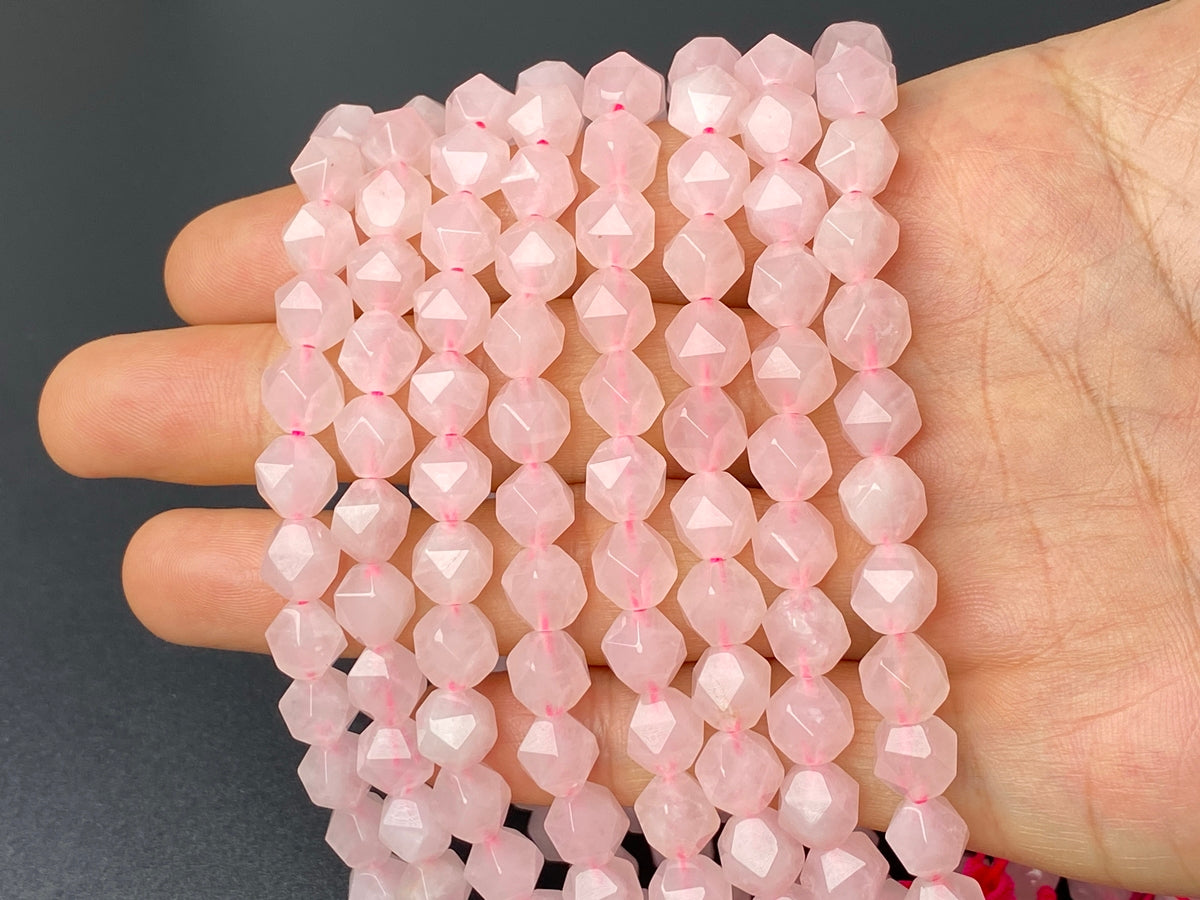 15.5" Rose quartz 8mm/10mm round faceted beads, pink gemstone