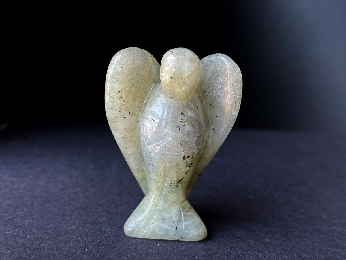 36x28mm Labradorite Angel, Carved stone pocket Guardian Angel 1.5"