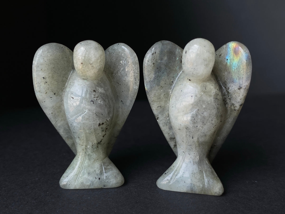 36x28mm Labradorite Angel, Carved stone pocket Guardian Angel 1.5"