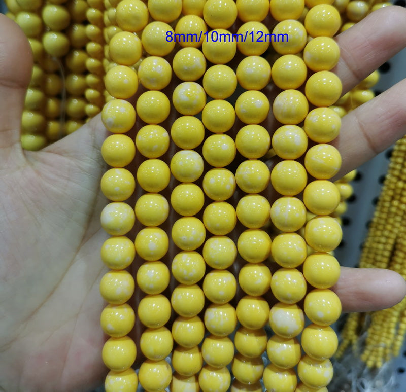15.5" 8mm/10mm Yellow Shell pearl round beads, shell core pearl,TYN