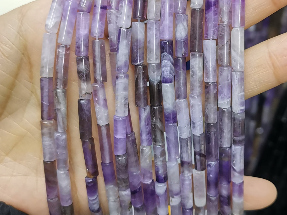 15.5" Natural Amethyst 4x13mm round tube/cylinder beads