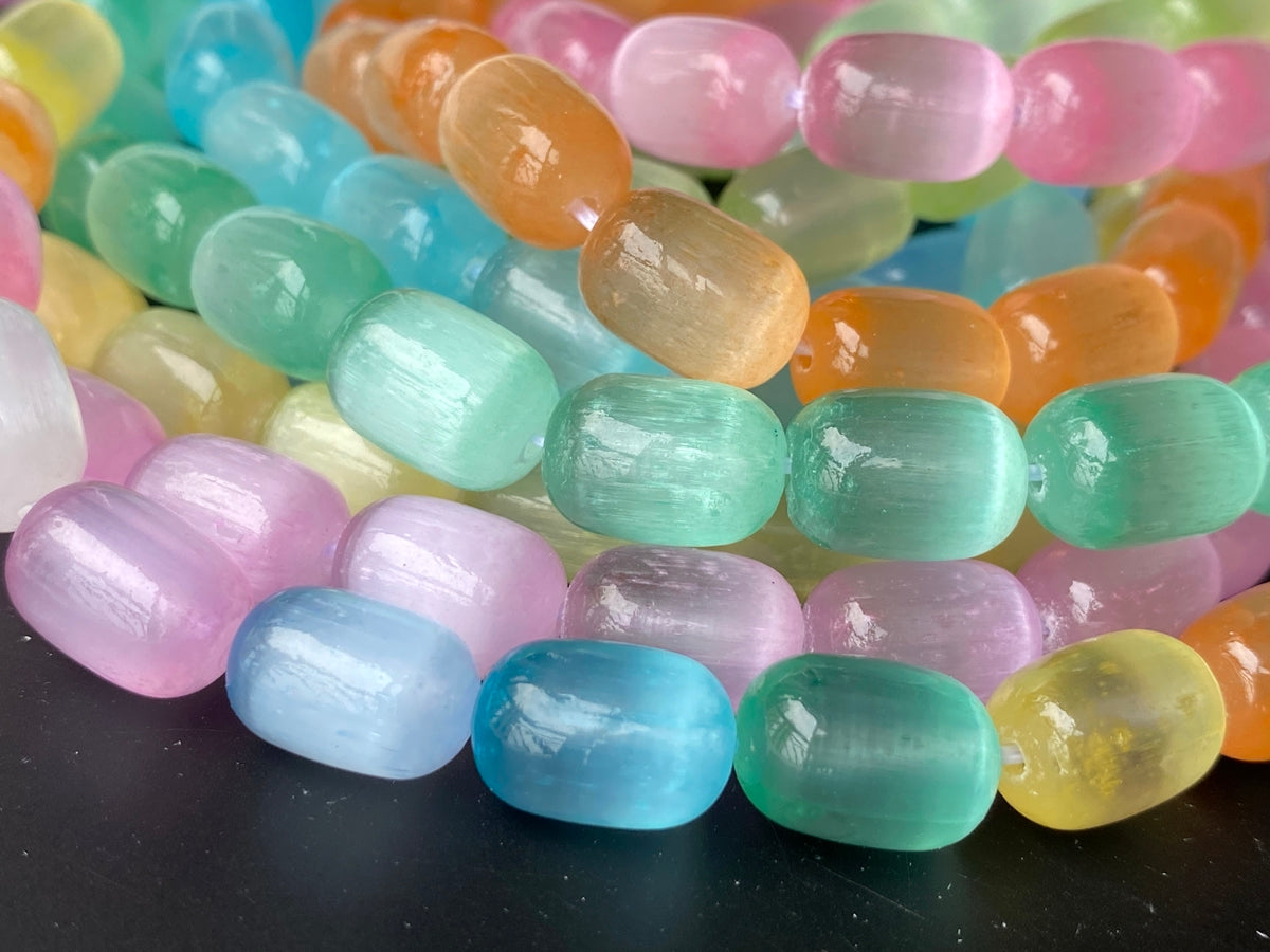15" 8x12mm Multi candy color calcite stone drum beads