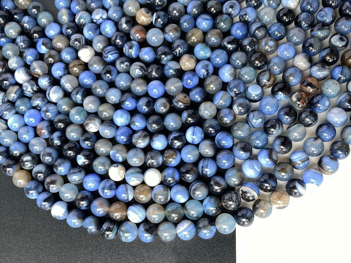 15.5" 8mm Dream grey blue Fire agate round beads, with special stripe