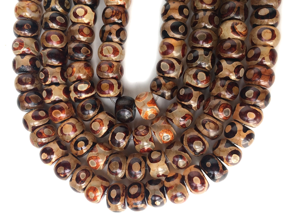 14.5" 8x12mm Antique Brown Bulk tibetan DZI agate rondelle beads 3 eye