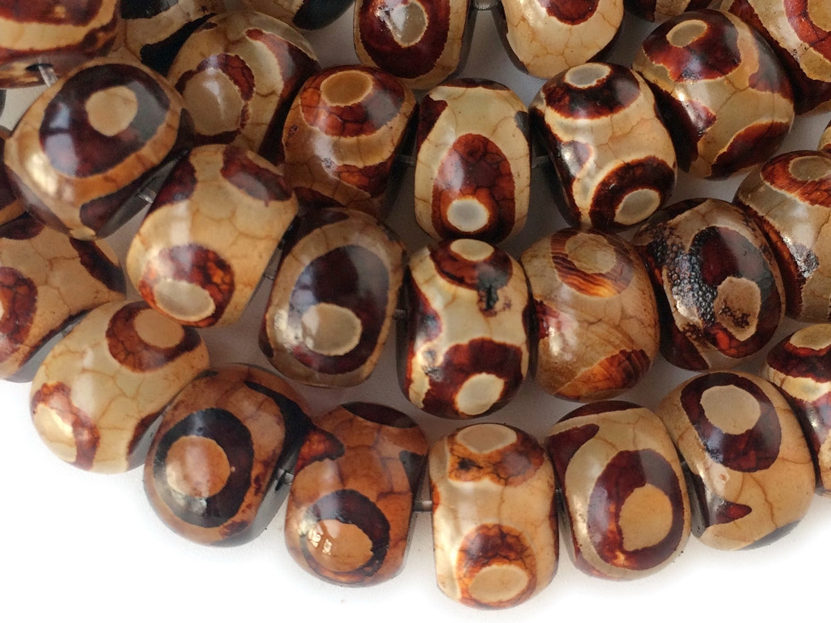 14.5" 8x12mm Antique Brown Bulk tibetan DZI agate rondelle beads 3 eye
