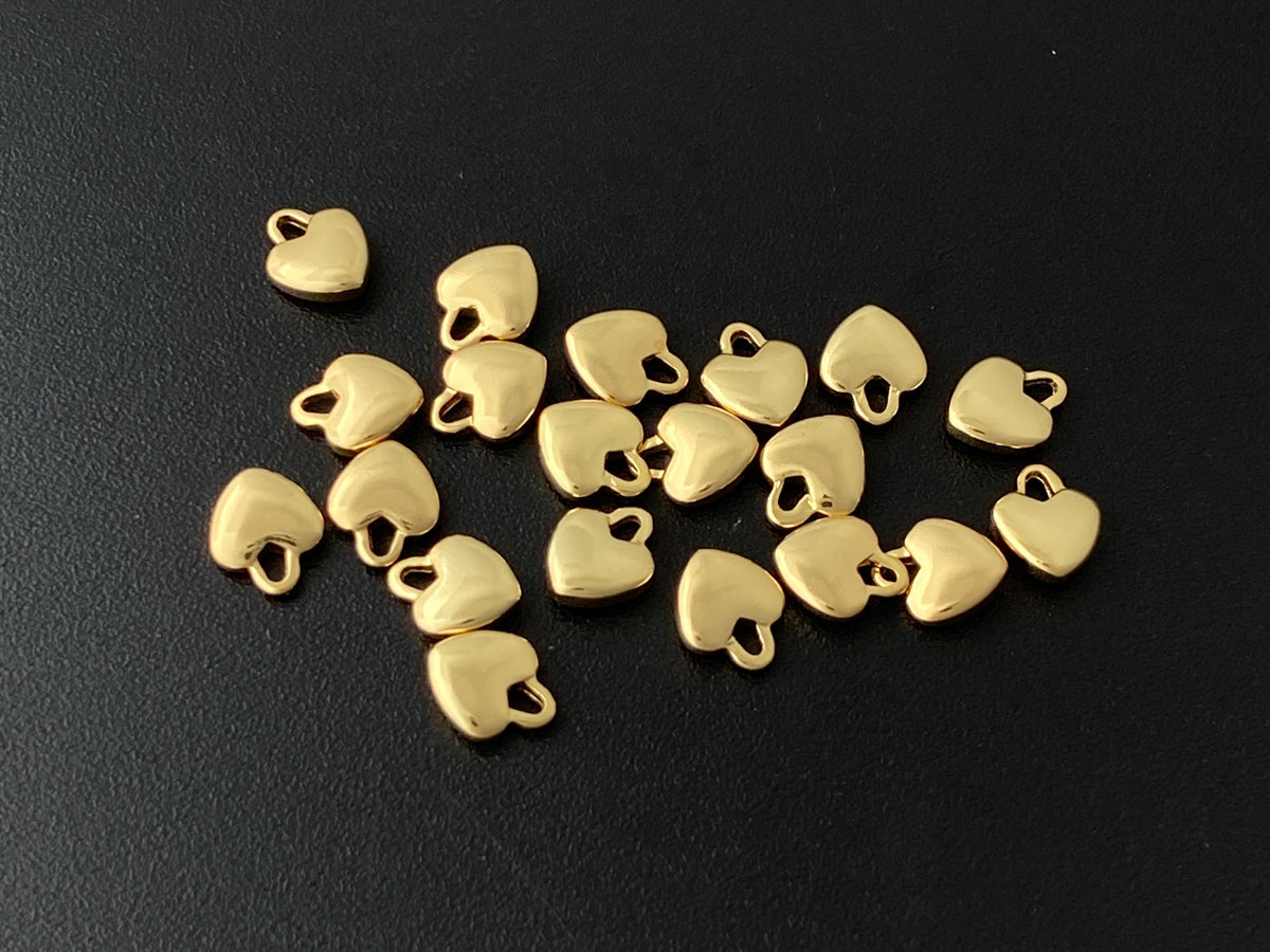 10PCS 6mm gold plated brass heart Charm, tiny exquisite heart pendant
