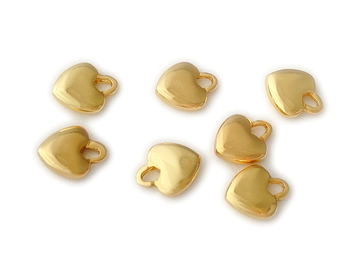 10PCS 6mm gold plated brass heart Charm, tiny exquisite heart pendant