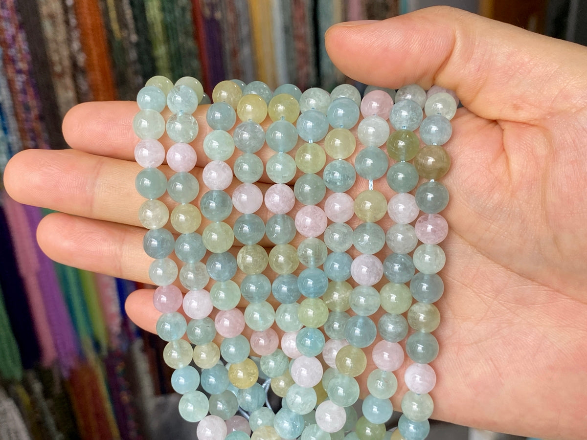15.5" 8mm Natural Morganite multi color Round Beads, AAA grade