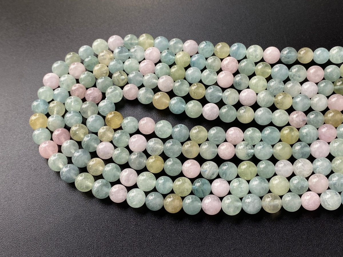 15.5" 8mm Natural Morganite multi color Round Beads, AAA grade