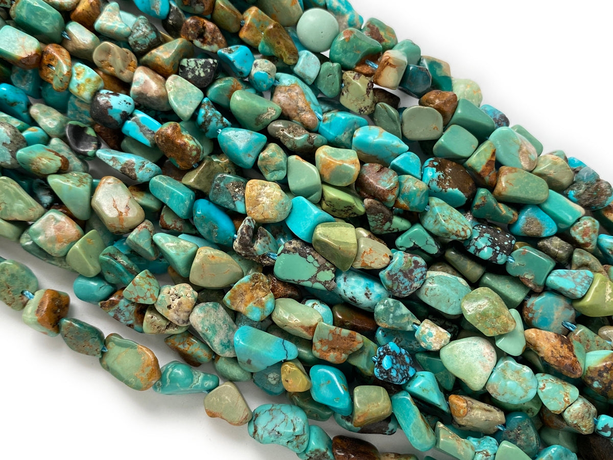 16" 5~8mm Natural mix green turquoise nugget beads