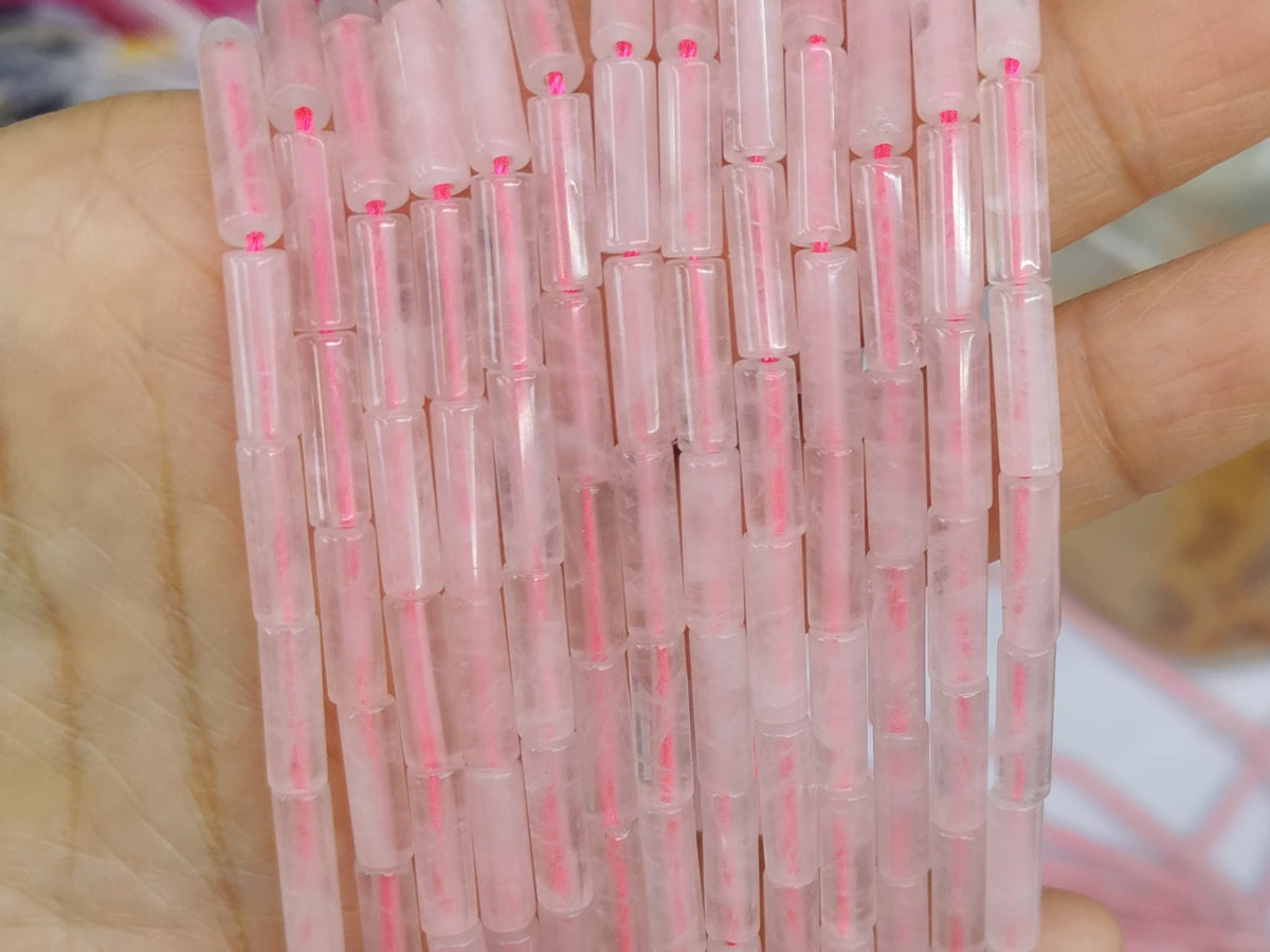 15" 4x13mm natural Rose quartz round tube/cylinder beads