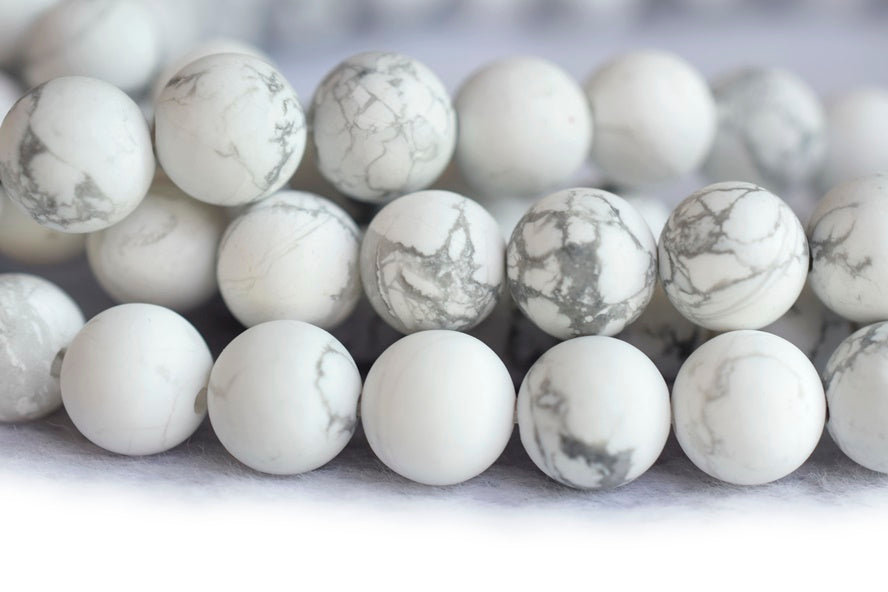 15.5" 12mm/14mm/16mm natural Matte/frosted white howlite round beads, White gemstone