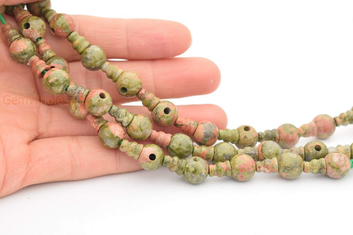 5 Sets 10mm Natural Unakite T hole beads set, Guru Mala Cones Beads