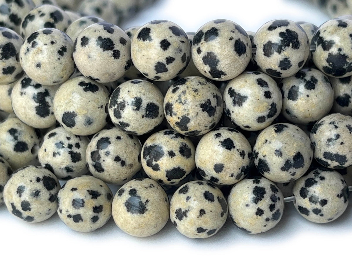 15.5" 14mm Natural dalmation jasper round beads, Black Dots beads