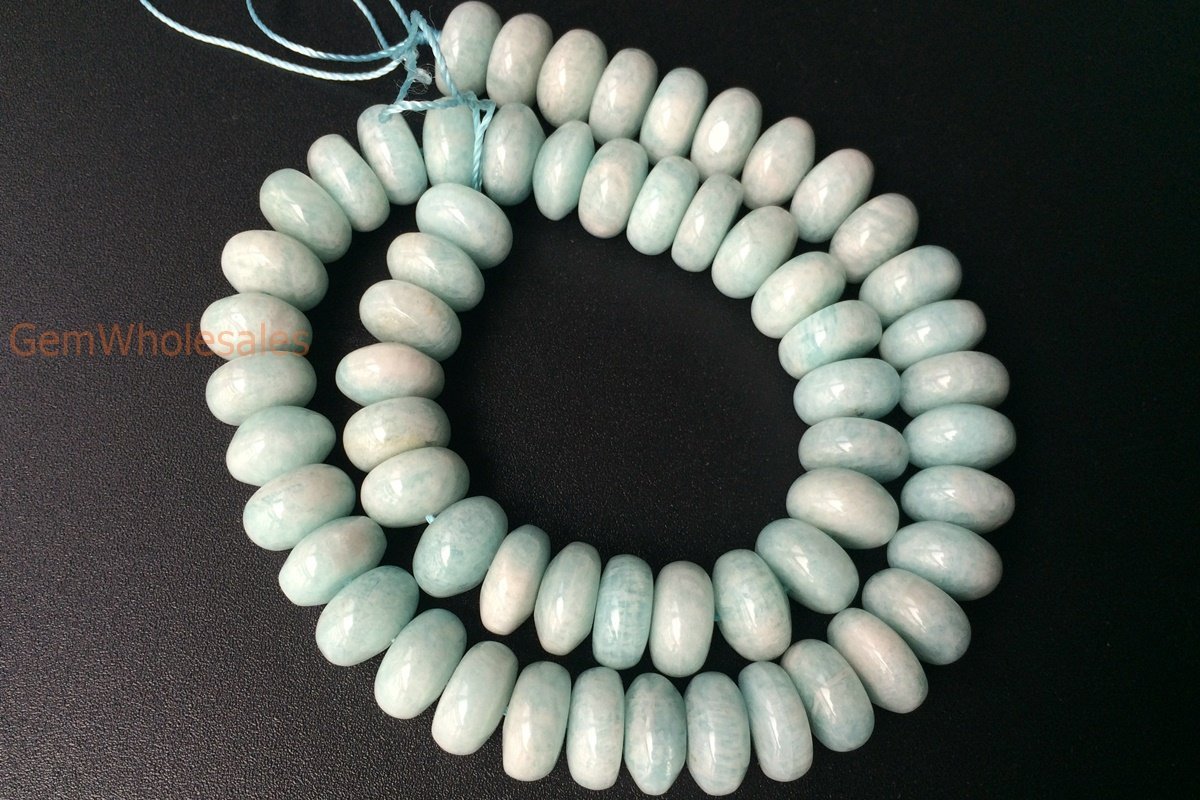 15.5" 7x12mm Natural Peru amazonite rondelle beads, green wheel gemstone roundel beads