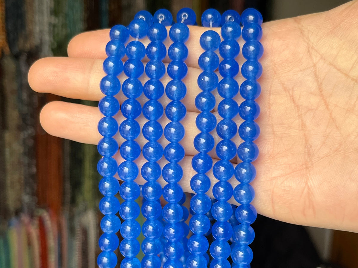 15" 8mm/10mm/12mm blue Malaysian jade Round beads