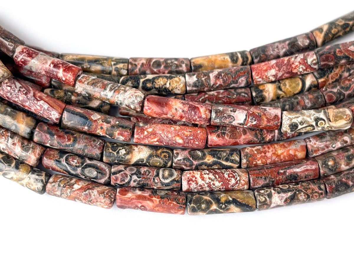 15" 4x13mm Natural leopard skin jasper round tubes/Cylinder beads
