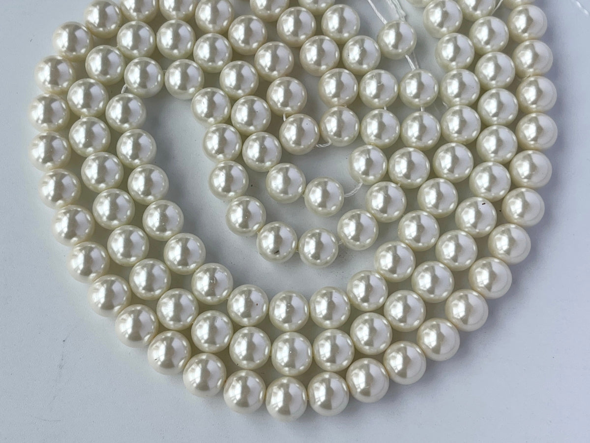 15.5" 8mm/10mm Pearl white color Glass round beads