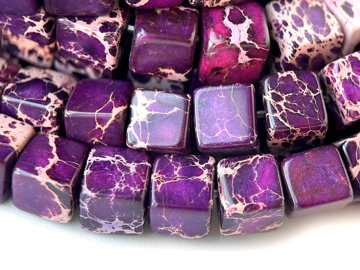 15.5" 6mm  purple Sea Sediment cube beads,emperor jasper cube,purple Aqua Terra Jasper