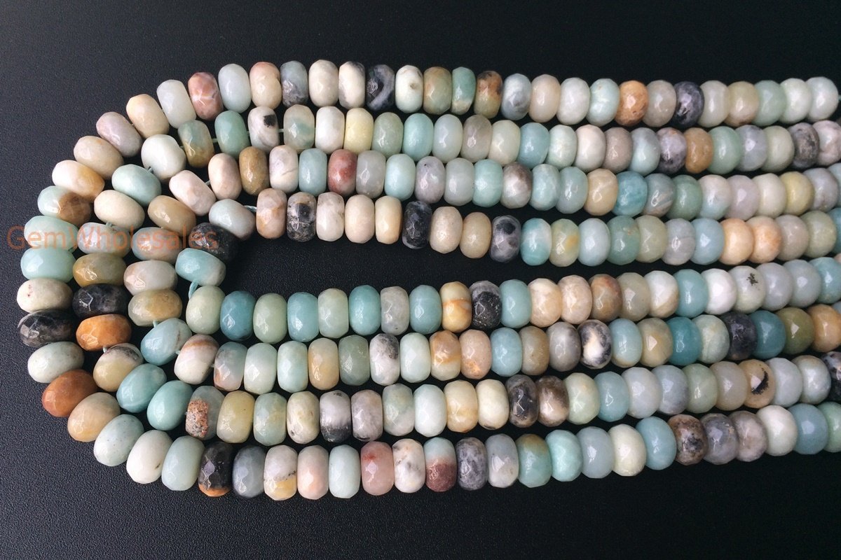 15" 8x12mm Natural amazonite rondelle beads,amazonite roundel faceted beads