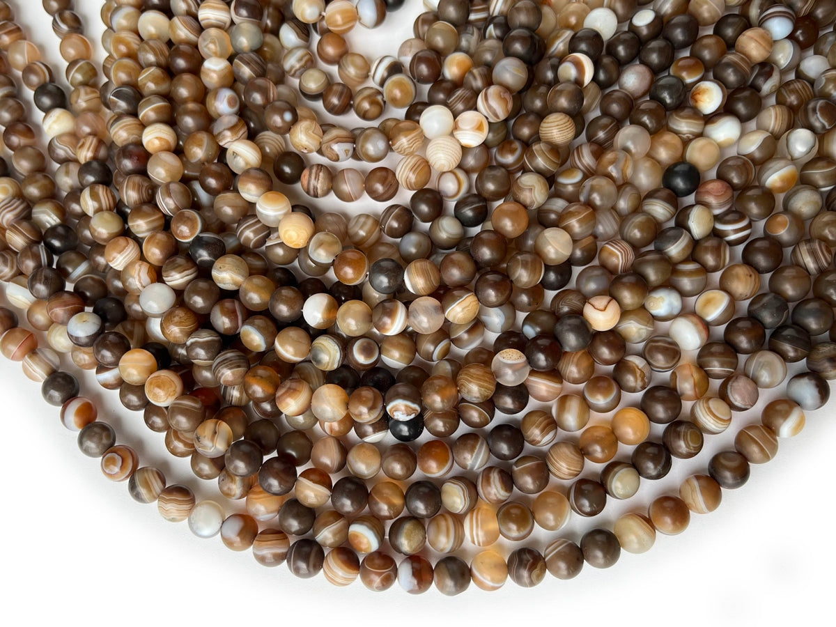 15" 8mm Matte/frosted brown stripe Agate Round beads