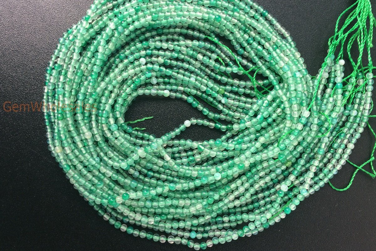 15.5" 2mm green Agate Round beads tiny semi precious stone beads