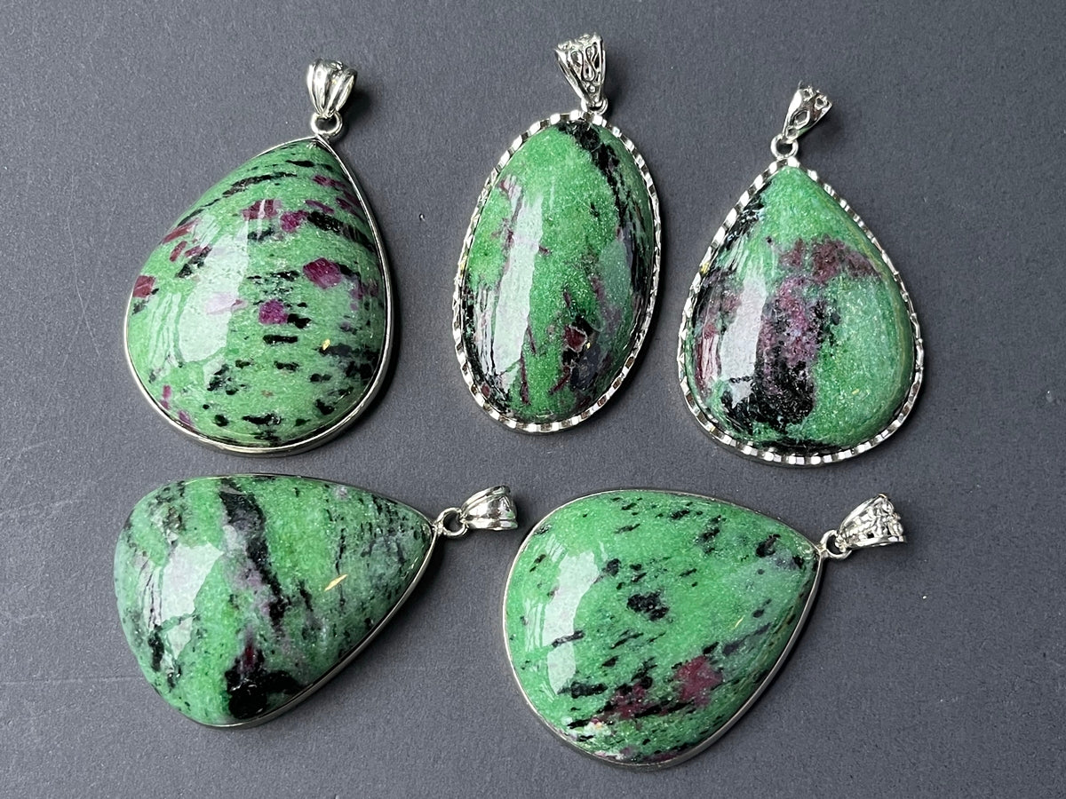 1PC 30~40mm Natural ruby in zoisite stone big teardrop pendant