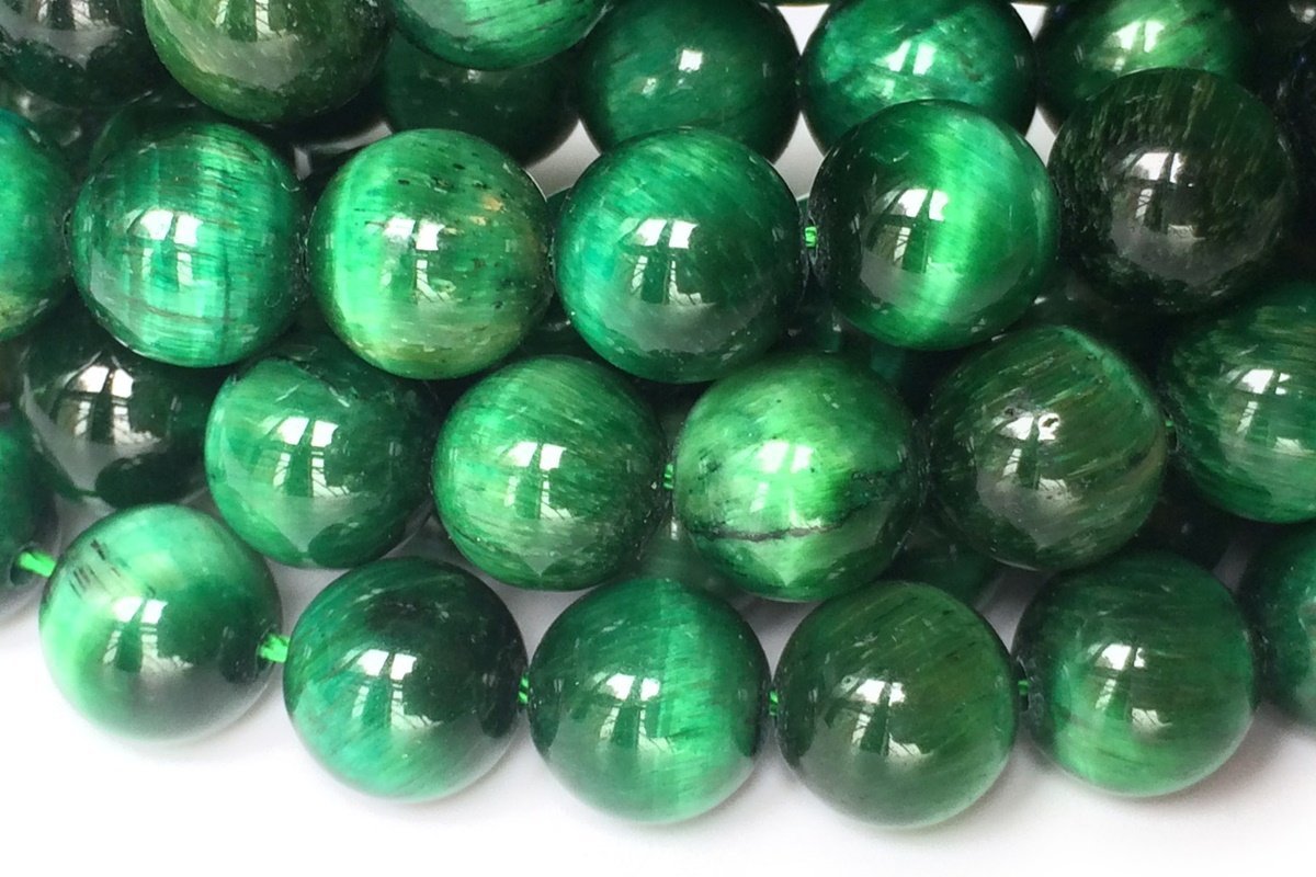 15.5" 8mm/10mm/12mm Dyed green tiger eye round stone beads