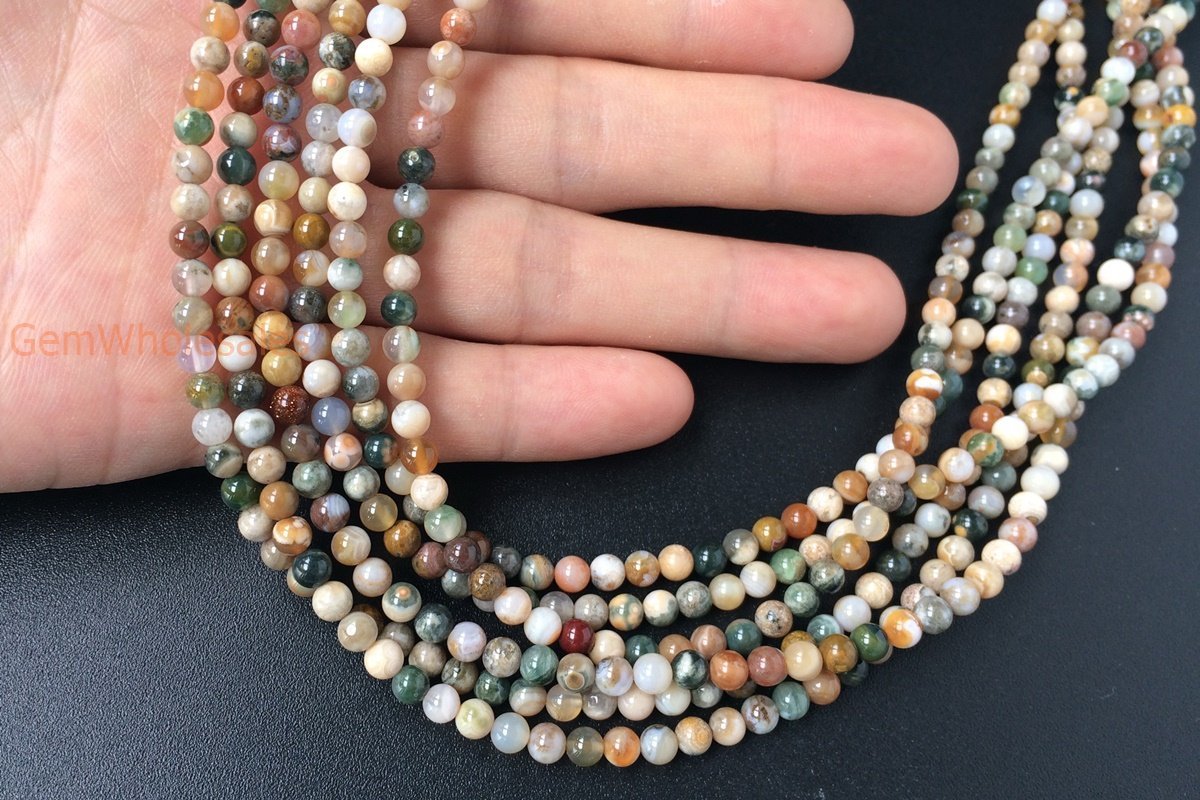 15.5" 4mm natural green ocean jasper Agate round semi precious stone beads