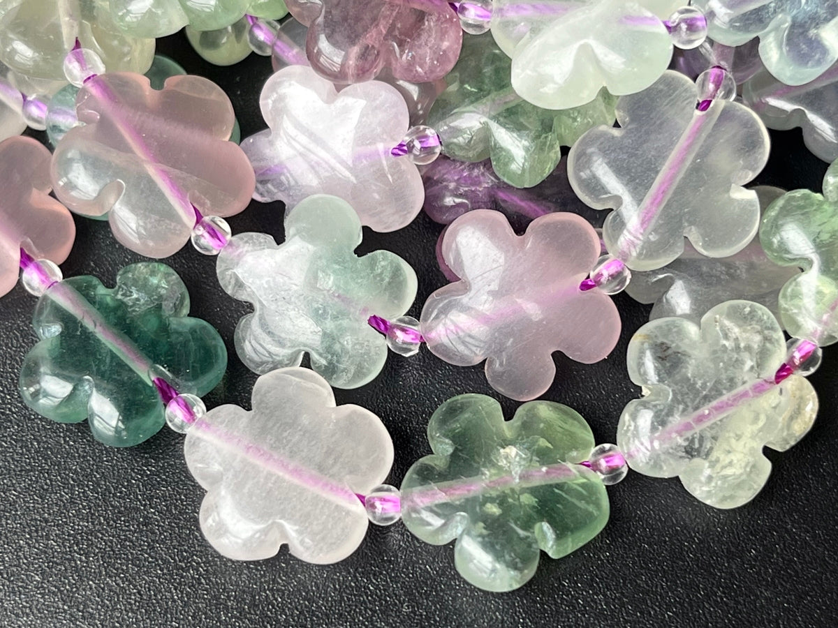 15.5" 15mm/20mm Natural rainbow fluorite stone flower shape beads