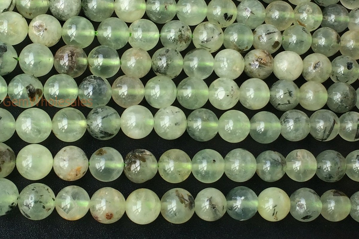 15.25 "8mm Natural green prehnite Semi precious stone Round beads AB