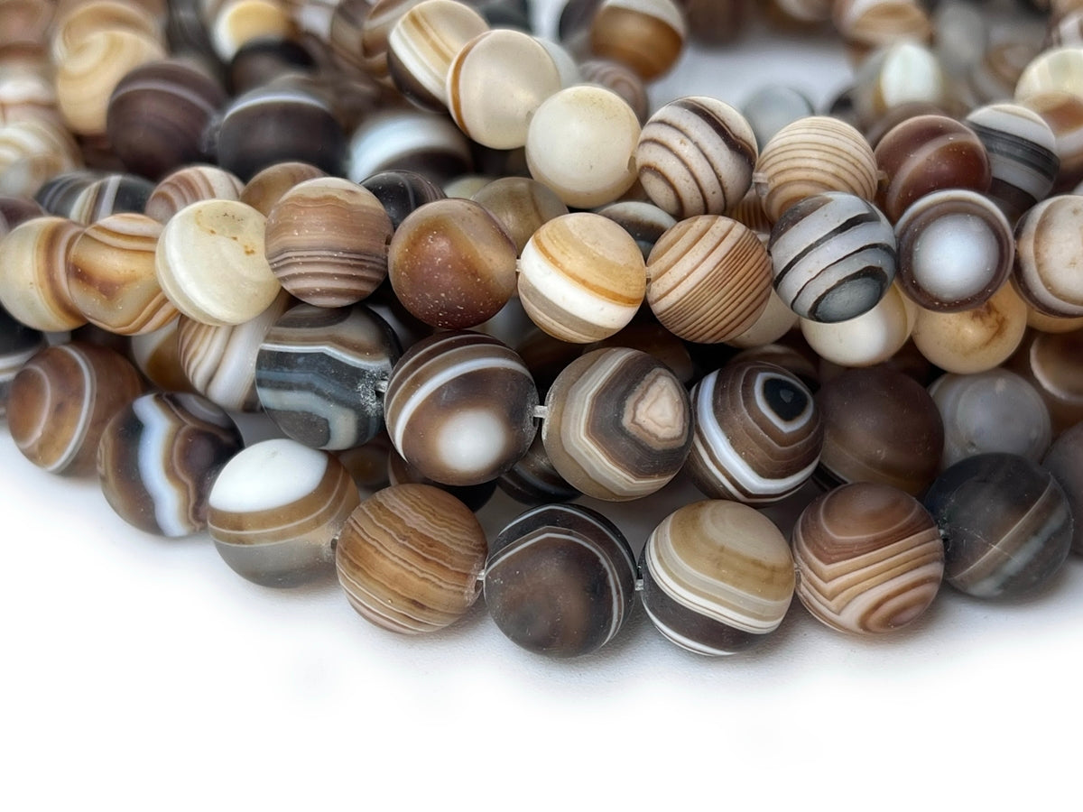 15" 8mm/10mm matte Brown eye Agate Round beads frosted