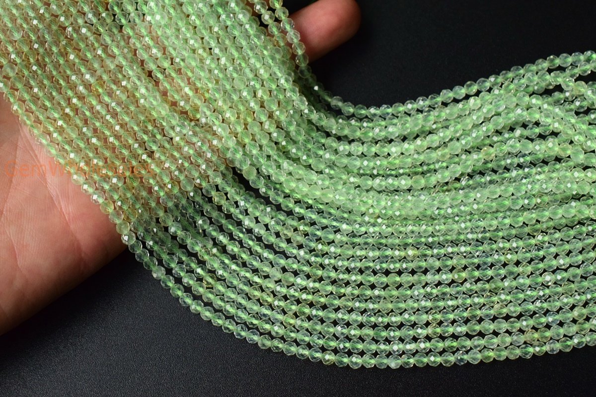 15.5" 4mm Natural Prehnite stone round faceted beads AAA